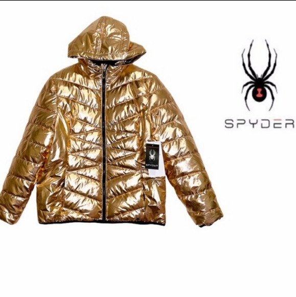 Spyder water resistant rose gold puffy hoodie women jacket size L New - Picture 1 of 15